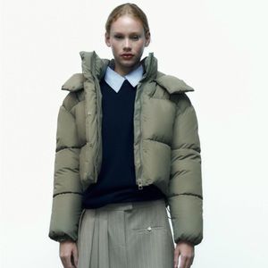 ZARA RUBBERIZED PUFFER JACKET XS GREEN KHAKI NWT